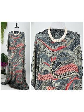 Red Beige Gray Hawaiian Tropical Floral MAXI SARONG Kīkepa Pareo Beach Wrap